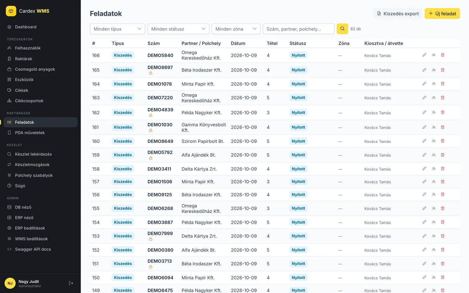 Picking tasks with partner, status and assignment