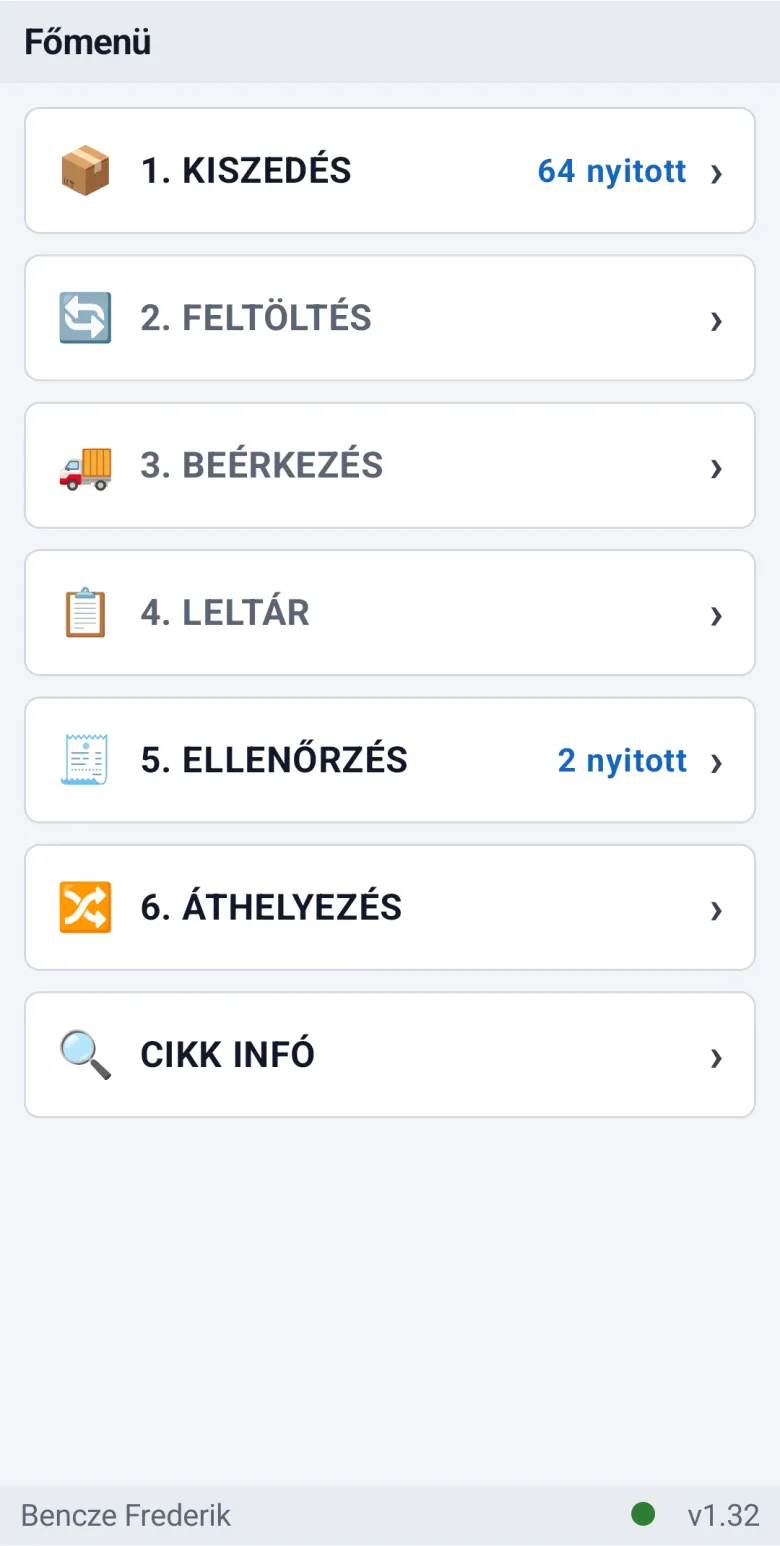 Handheld main menu with open task counts