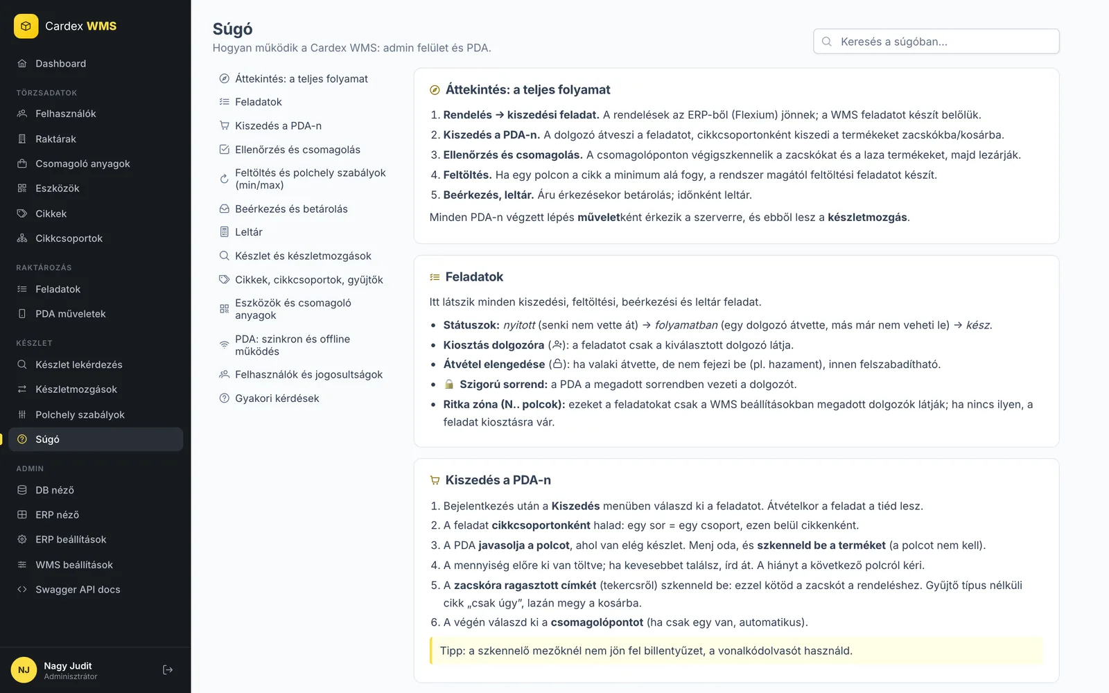 Built-in searchable help for the whole process