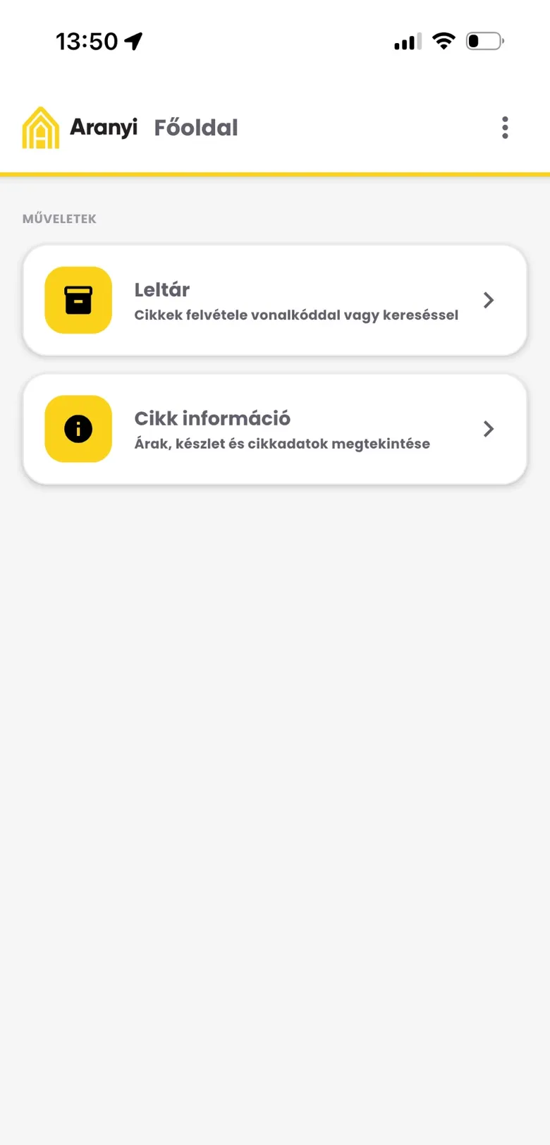 Stocktaking app – Aranyi Festék-Center
