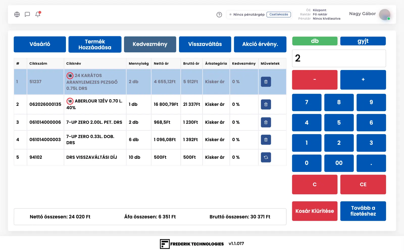Browser POS: 18+ flags, automatic deposit fee, touch keypad