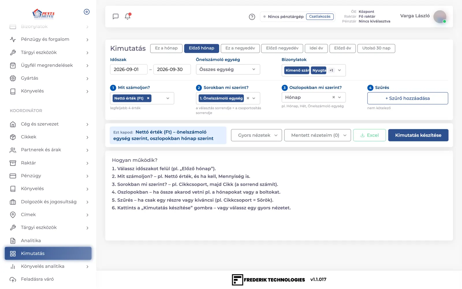 Custom report builder: measures, rows and columns